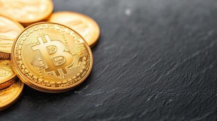 A shiny gold coin stands out against a sleek black surface, accentuated by neighboring coins that enhance its allure.