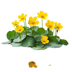 A Tranquil Wetland Cluster of Yellow Flowers Isolated on Transparent Background