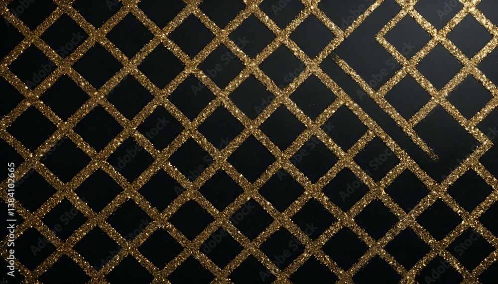 Poster Golden Sparkling Grid Pattern on Black Background Texture for Decorative Design
