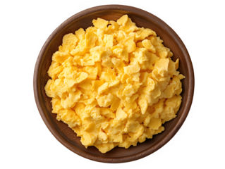 Best scrambled eggs recipe easy breakfast ideas for healthy eating protein rich food in brown bowl on transparent background