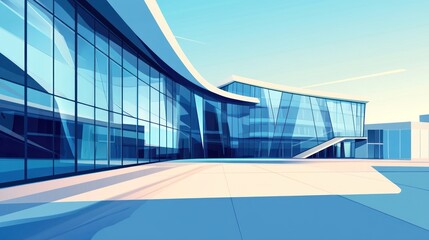 Obraz premium Modern glass building exterior, sunny day, plaza, urban architecture, website design