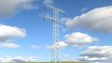 Steel electric transmission tower against a partly cloudy sky