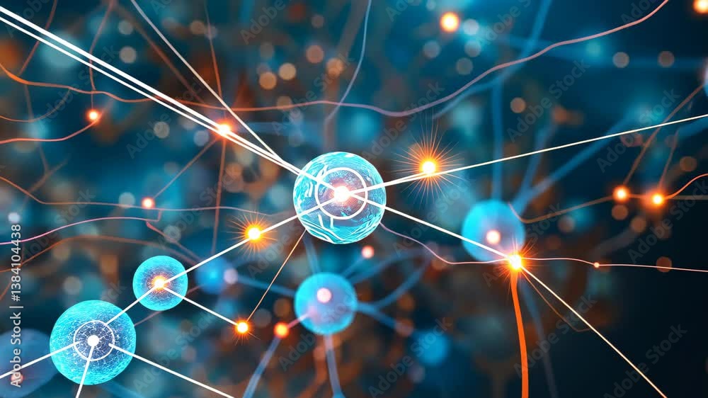 Poster glowing neuron cells with connections on abstract backdrop. ai generated