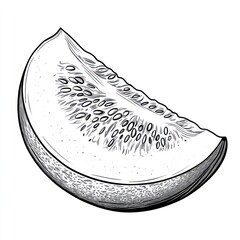 Monochrome illustration of a juicy cantaloupe slice.