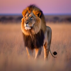 up-close view of a magnificent lion king on grass 