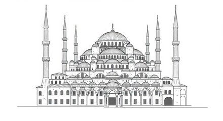 Fototapeta premium Monochrome Outline of the Blue Mosque in Istanbul