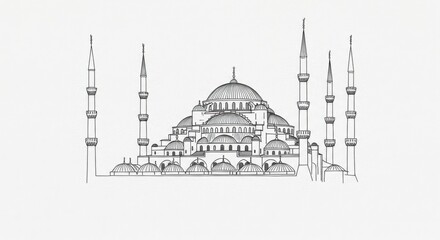 Monochrome Outline of the Blue Mosque in Istanbul