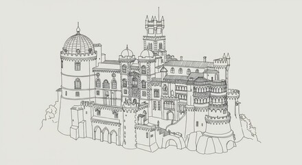 Obraz premium Monochrome Outline of Pena Palace, Portugal
