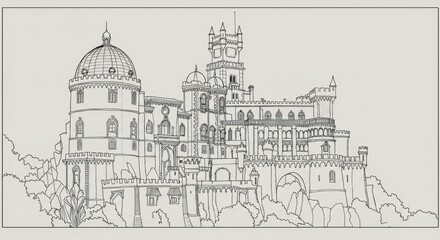 Obraz premium Monochrome Outline of Pena Palace, Portugal