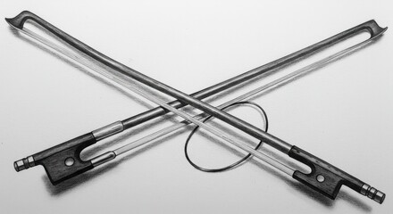 Monochrome Violin Bow Resting on String