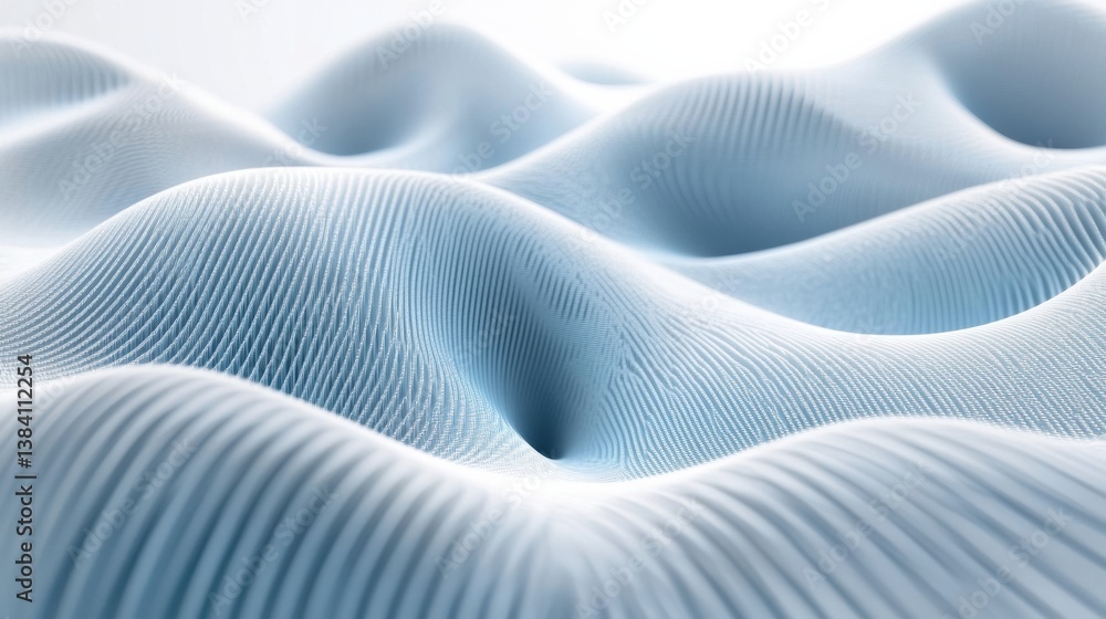 Poster Modern tech-inspired abstract background featuring fluid waves of binary code in soft blue and white hues creating a sleek futuristic aesthetic