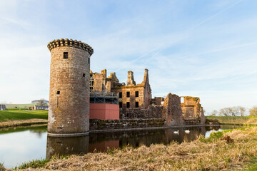 Ruin of Caerlaverock Castle in Dumfries, Scoltland. Photo taken from the back of the castle.