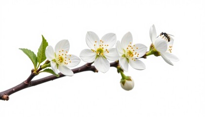 Obraz premium Single branch with small insects on white background, bloom, branch