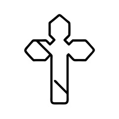 Obraz premium Simple line icon of Orthodox cross with geometric angles, religious Christian symbol representing faith, tradition and spirituality in Eastern Orthodox design
