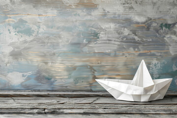 Origami Boat in centered frame with blank background symbolizing handmade focus, quiet balance and minimalist paper artwork