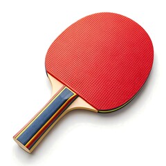 Red Table Tennis Paddle with Colorful Handle Design Isolated on White Background