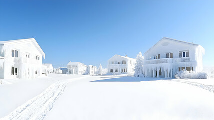 Snowy Mountain Village Scene