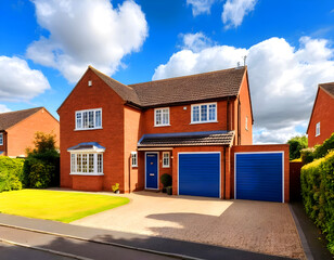 A detached English home with two garages.