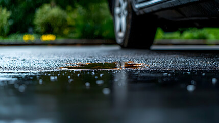 Fototapeta premium Rainy Day Scene Wet Asphalt Puddle Reflection