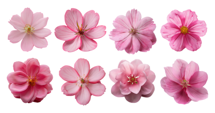 Beautiful Collection of Various Pink Flowers Isolated on White Background, Bundle Set Collection, Isolated on Transparent Background