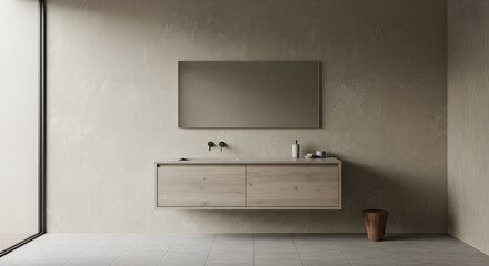 Serene Bathroom Interior with Textured Wall and Minimalist Vanity Design