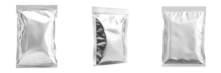 Collection of Silver Foil Packaging Mockup on Transparent Background