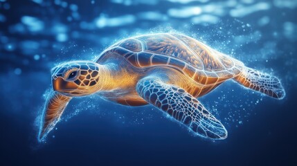 Fototapeta premium Glowing Sea Turtle in Underwater Serenity A Mesmerizing Digital Illustration of Marine Life