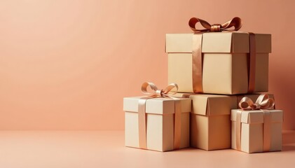 Subtle kraft paper gift boxes, minimalist geometric pattern, pattern, backdrop, square