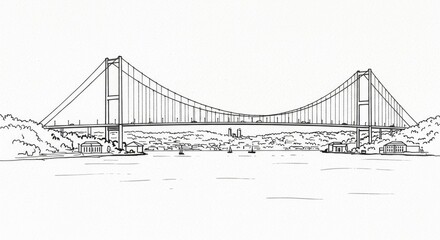 Obraz premium Sketch of the Bosphorus Bridge, Istanbul
