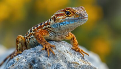 Fototapeta premium A closeup of a desert lizard basking in the sun on a rock, Desert Wildlife, Unique and natural