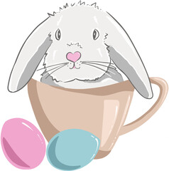 Easter rabbit in cup with eggs vector illustration