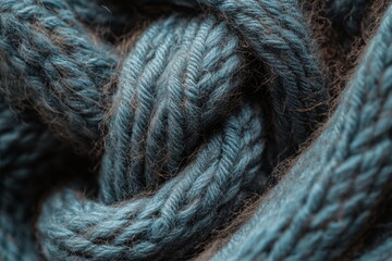Thick twisted strands of grey yarn woven together into a dense texture. Ideal for illustrating winter fashion, knitting hobbies, or tactile textile backgrounds in design work.
