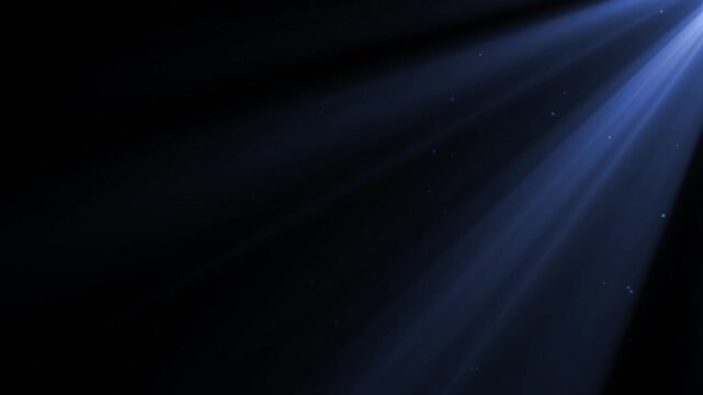 Blue Rays Moving on Black Background with Floating Dust Particles Looped 3d Animation. Underwater Sun Beams Shining Deep 4k. Loop sun light golden flare light effect on a black background
