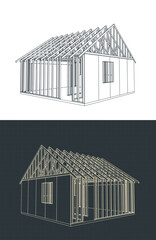 Timber frame house under construction blueprints