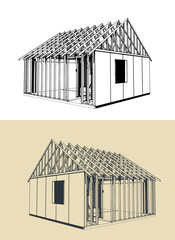 Timber frame house under construction