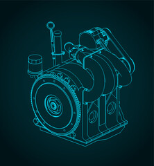 Wankel rotary engine isometric blueprint illustration