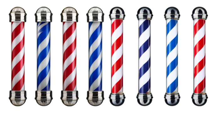 Vintage Barber Pole Collection with Striped Design and Shine, isolated on transparent background