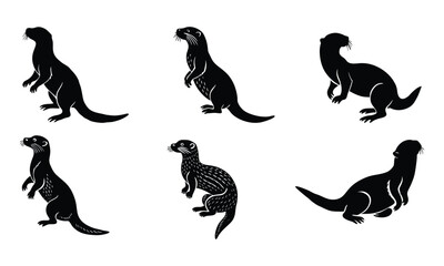 Naklejka premium Otter Silhouette Illustrations - Vector Graphics Set 