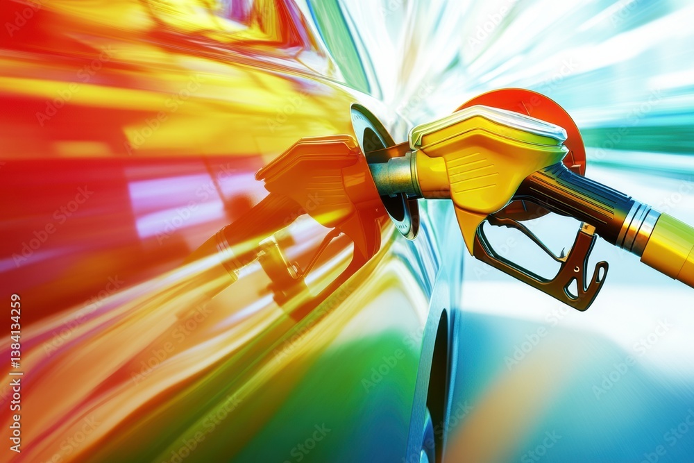 Poster bright colors and flowing gasoline create a modern digital abstract representation of energy and sus