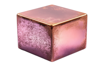 Elegant rose gold cuboid isolated on transparent background, metallic geometric shape cut out for jewelry design and luxury branding