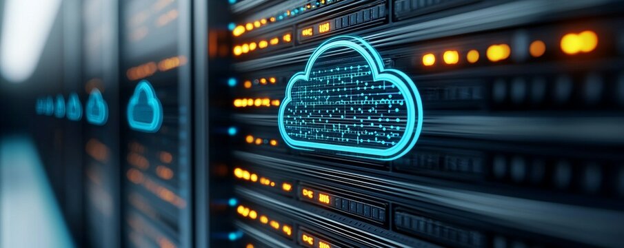 Cloud computing in server rooms with digital storage secure data center technology and modern cloud network systems - Powered by Adobe