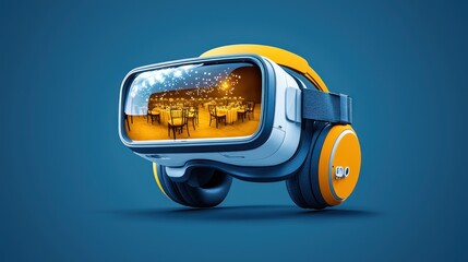 Virtual Reality Headset Showing a Festive Dinner Party