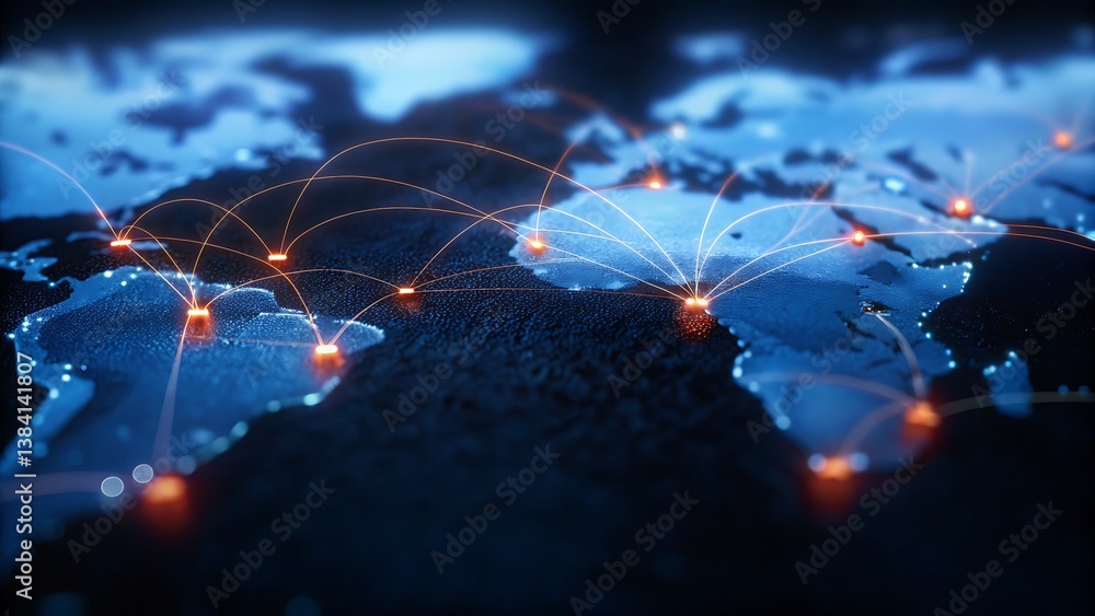 Aufkleber a world map with glowing connections between continents showing global network concept design