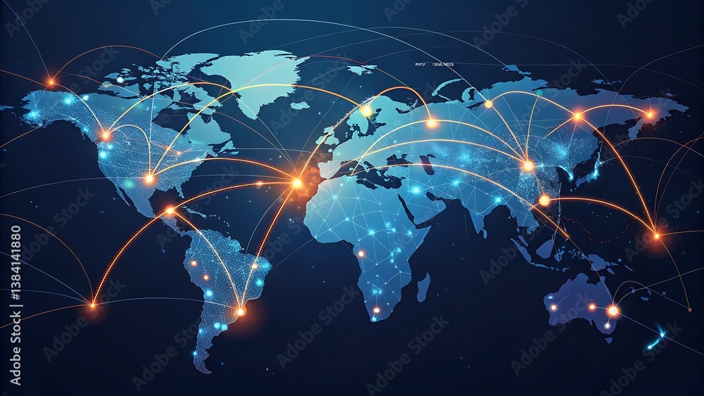 Aufkleber world map with illuminated connections showcasing global network and data transmission concept view