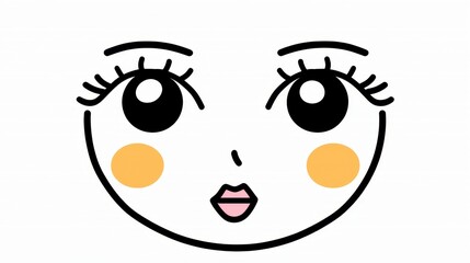 Fototapeta premium Simple Stylized Illustration of a Female Face with Large Eyes and Peach Cheeks