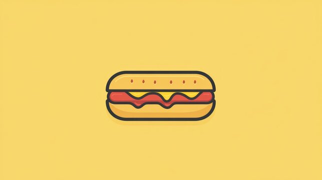 A delicious hot dog with mustard and ketchup on a yellow background perfect for food and bever
