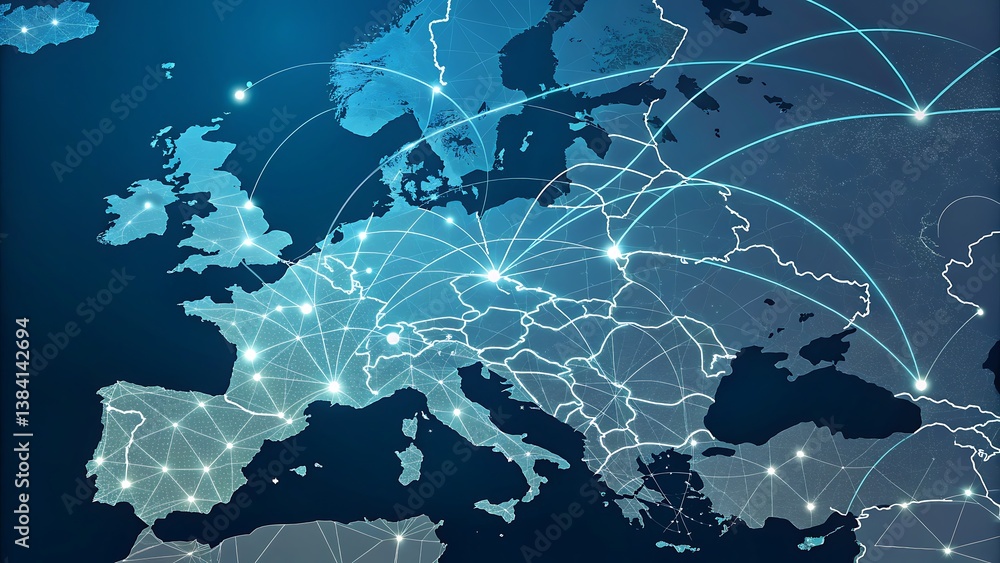 Aufkleber europe map with glowing connections and lines showing network connectivity and communication flow