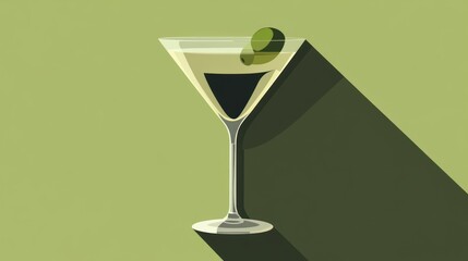 A martini glass with olive perfect for cocktail themes and bar settings