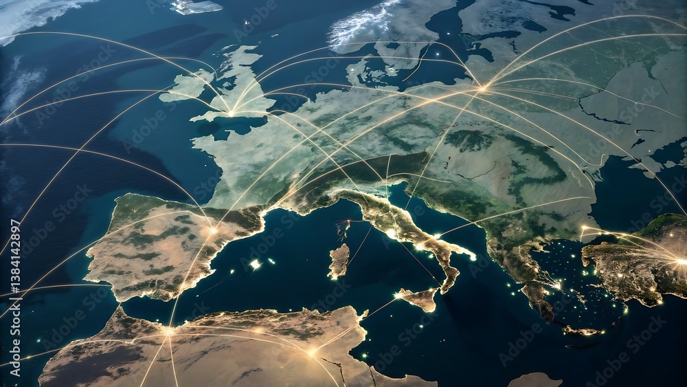 Aufkleber europe map with network connections showing global communication and connectivity concept design