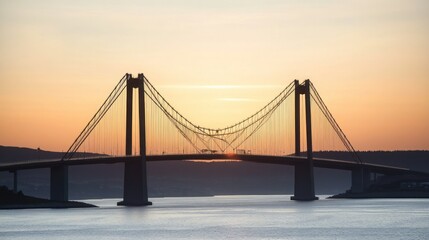 Obraz premium Majestic bridge at sunrise over tranquil water